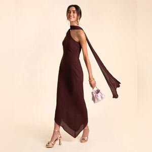 Elegant Brown Asymmetrical Dress